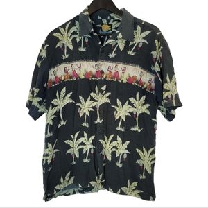 Bermuda cruz men's tropical Hawaiian hula girl Palm tree button front sh…